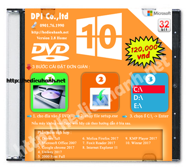 Đĩa cài windows 10 Home 32bit Office 2007 version 2.8