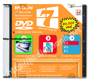 Đĩa cài windows 7 Lite 32bit Office 2003-2007 version 2.8