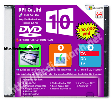 Đĩa cài windows 10 Pro 64bit Office 2010 version 2.8